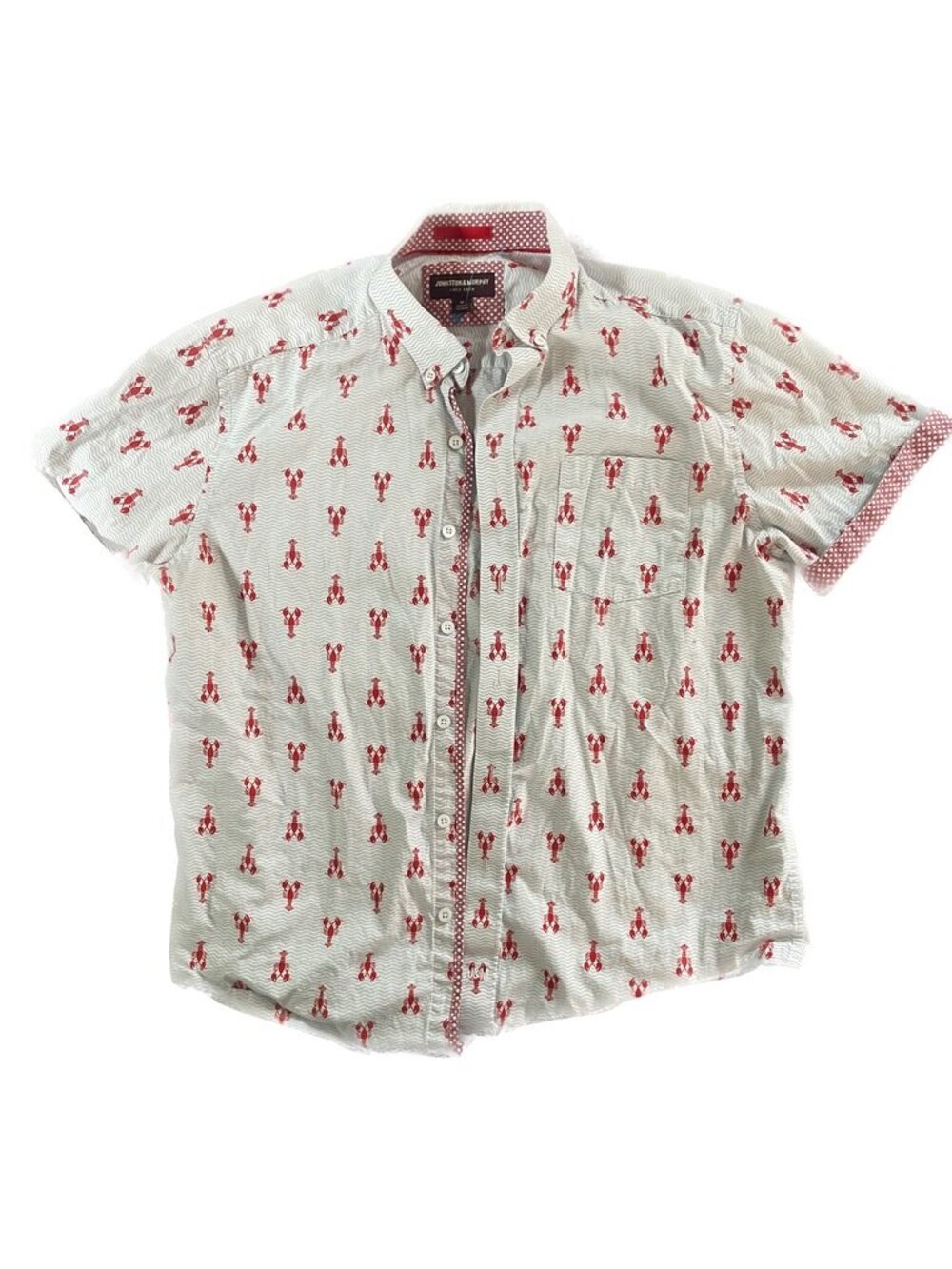 Johnston & Murphy Men's Lobster Print Short Sleeve Button Down Shirt
